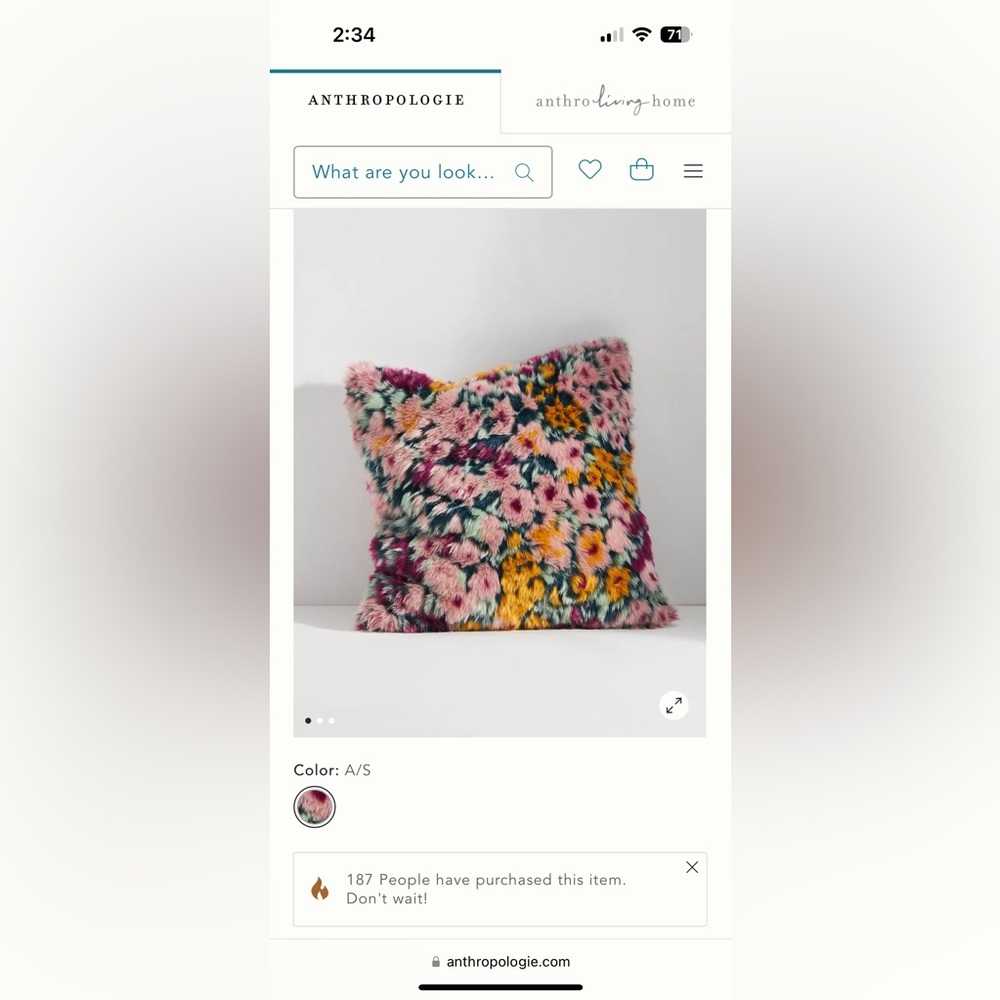 Anthropologie Faux-Fur Floral Jacquard Pillow • EUC